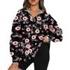 Women's Casual Fashion Long Sleeve  Print Oversize Zip Sweatshirt Top