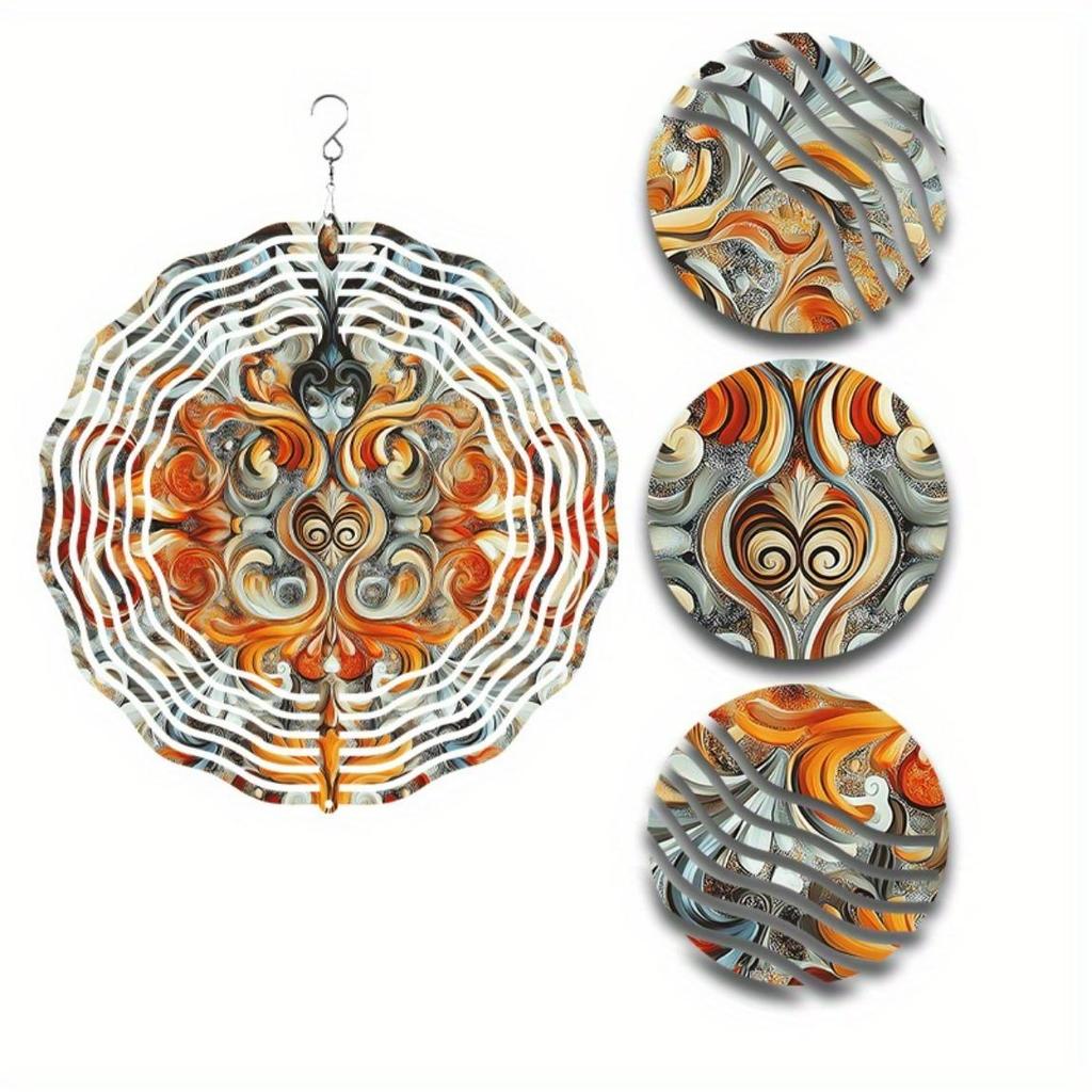 Metal Wind Spinner Garden Decor Vibrant Ethnic Design Circular Transparent Wind Chime for Patio Backyard Holiday Gift Thanksgiving Christmas