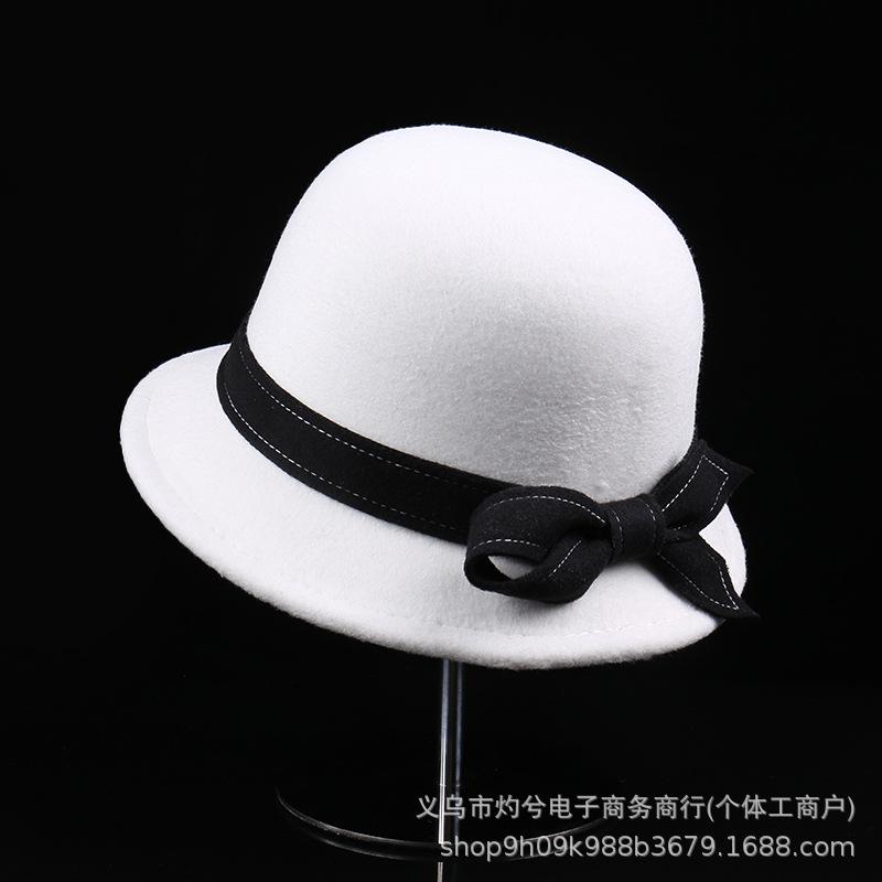 Autumn and winter new French elegant woolen bow basin hat, women go shopping to keep warm and show their faces, small bowler hat