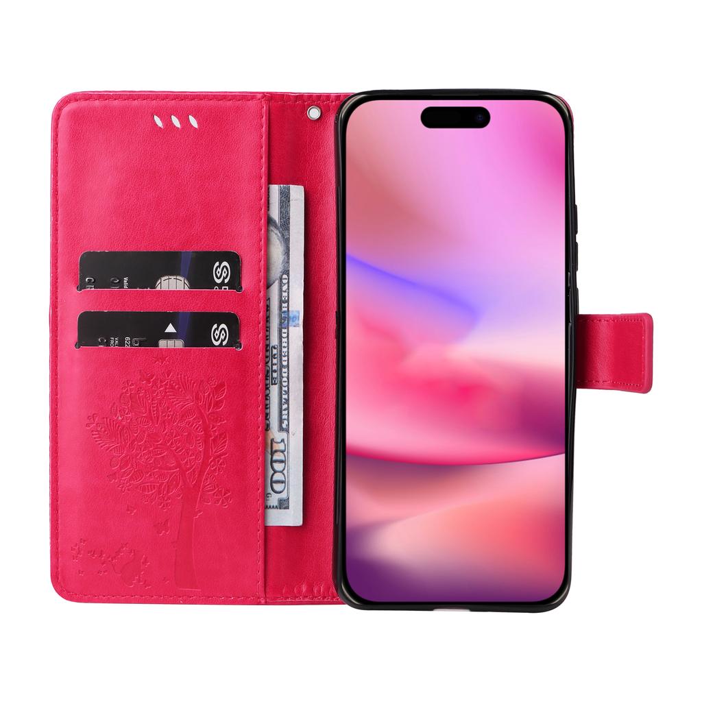 For iPhone 16 Phone Case with Stand Cat Tree Pattern Leather Wallet Mobile Cover