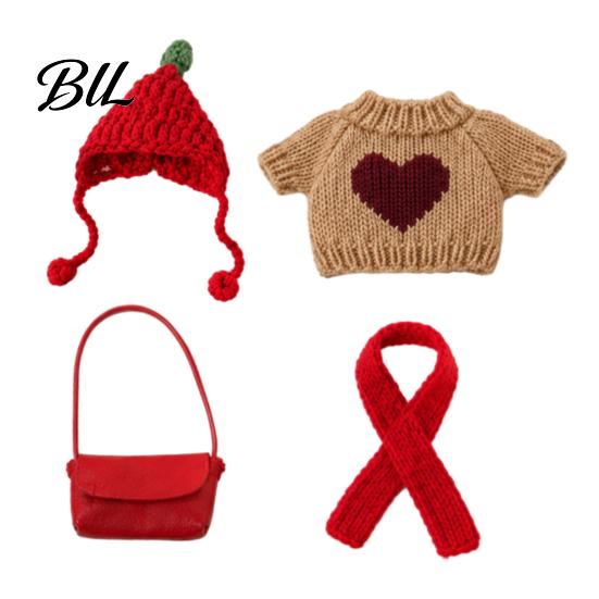 7 Inch Goose Outfit Desk Outfits, 4 Pcs Knitted Sweater Hat Scarf Figurine Costume Crossbody Bag Winter Holiday Accessory for Office, Shelf,