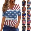 Women's T Shirt Tee Independence Day Print Button Short Sleeve Daily Weekend Fashion Basic V- Neck Regular Top