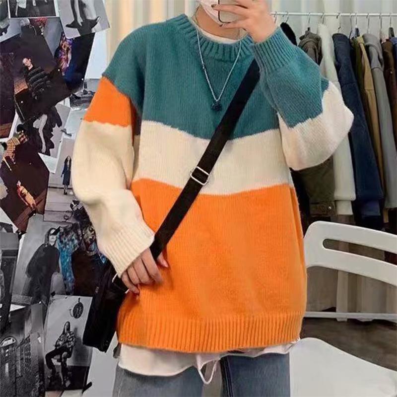 IELGY Свитер мужской корейский стиль свободный тренд индивидуальный ретро вязаный пуловер