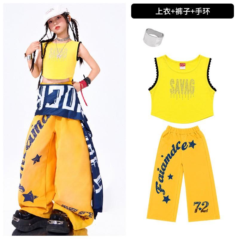 Girls Jazz Dance Outfit Hip Hop Streetwear Short Sleeve Performance Costume Kids Fashion Show