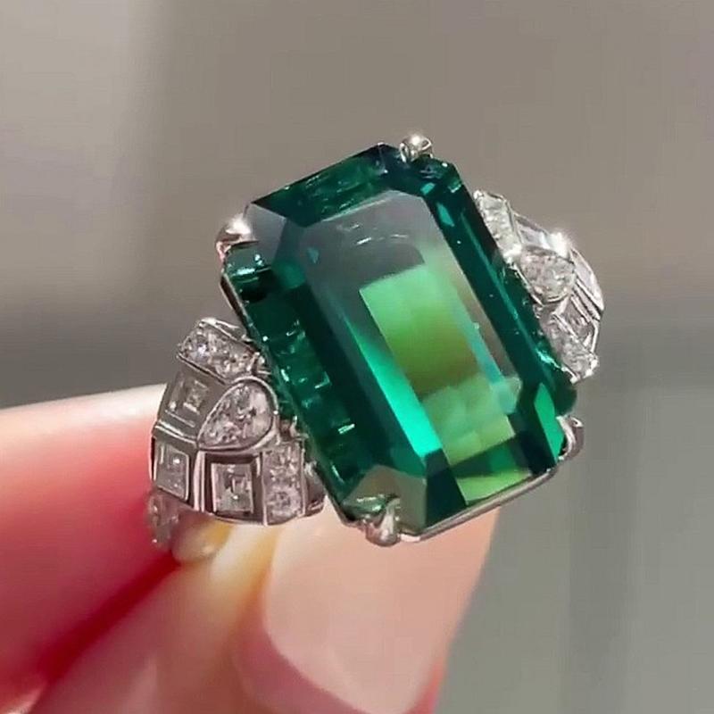 Huitan Geometric Green Cubic Zirconia Women's Rings for Wedding Anniversary Party Elegant Lady Rings Fancy Gift Fashion Zircon