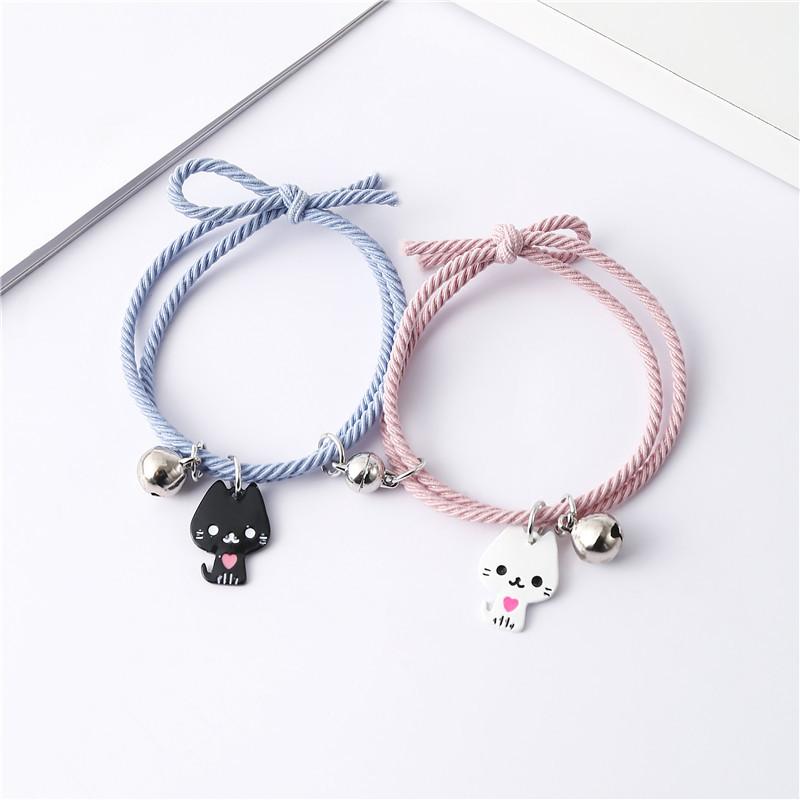 A Pair of Black and White Cat Magnetic Suction Couple Bracelet