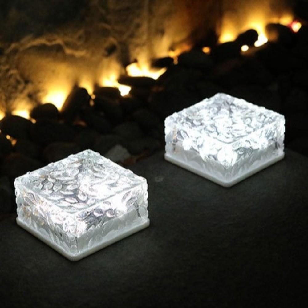 Solar Powered Solar Ice Brick Lights Rainproof Waterproof Outdoor Ice Rock Cube Lights Automatic Long-last Lighting