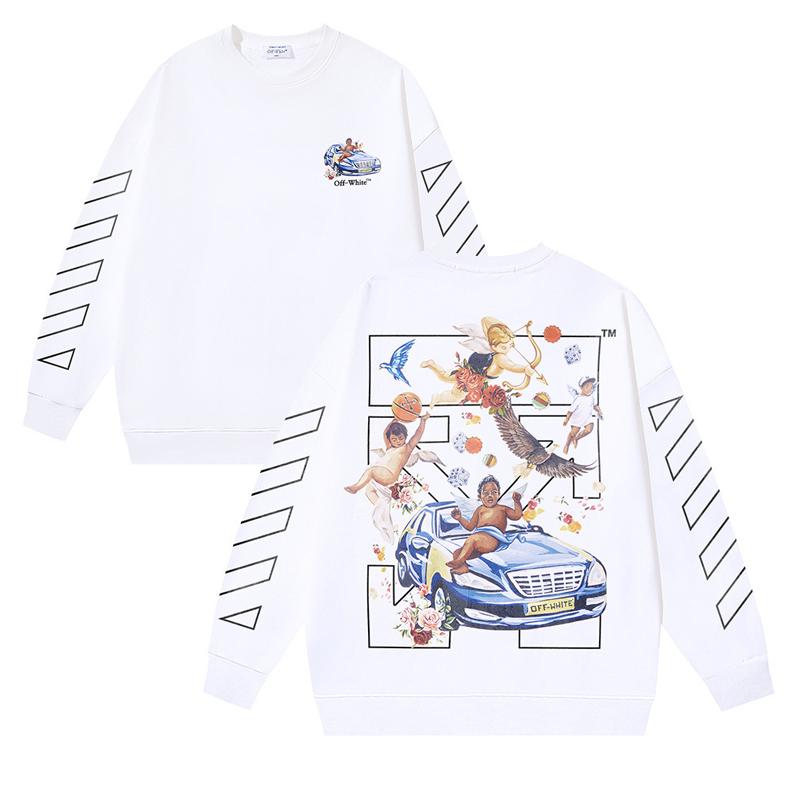 1242 Off-White 2026 Autumn/Winter New Angel Sports Car Arrow Printed Men's and Women's Round Neck Hoodie