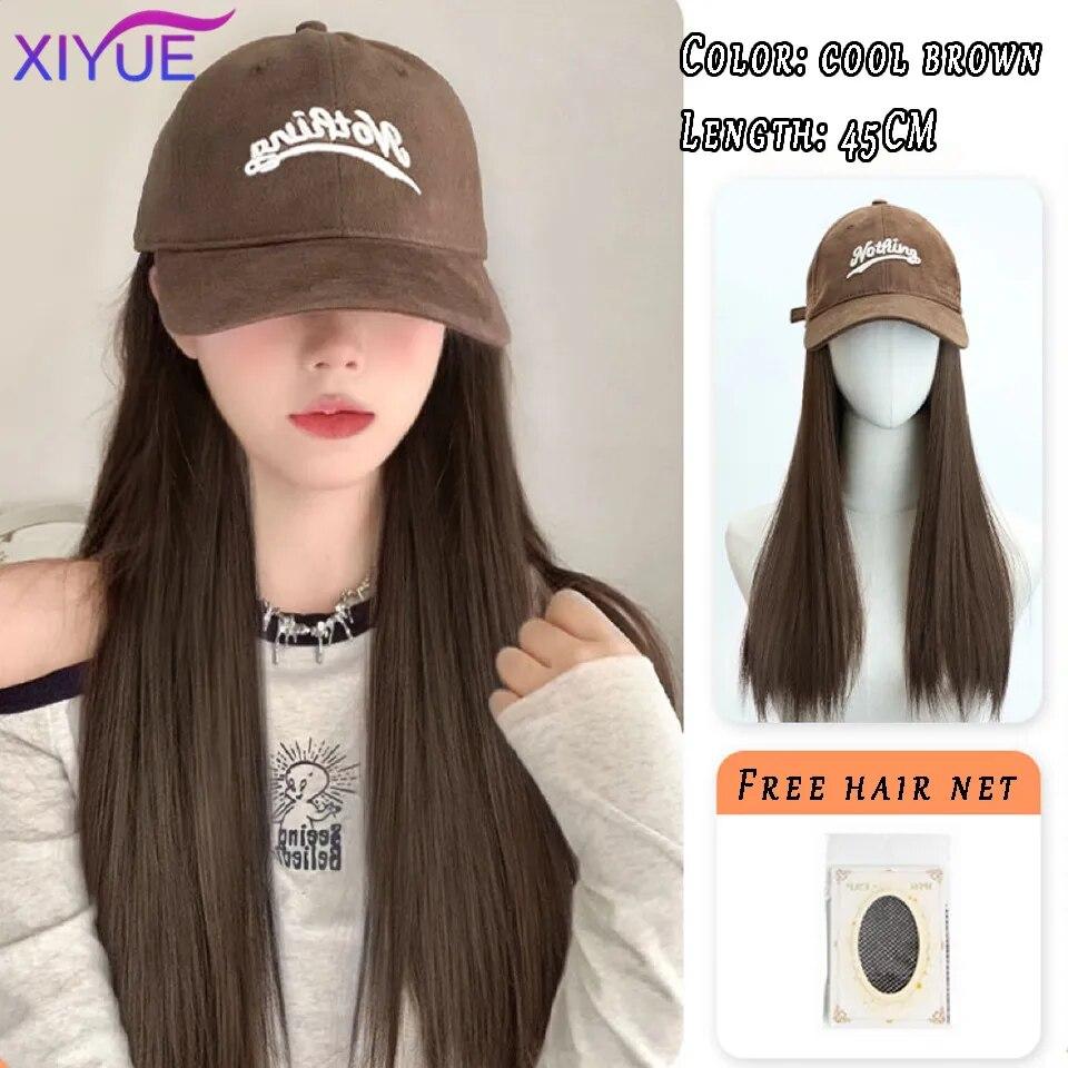 Шляпа, парик, женские длинные волосы, цельный, женская мода, ленивые, слегка вьющиеся волосы, бейсболка, парик, полное покрытие головы