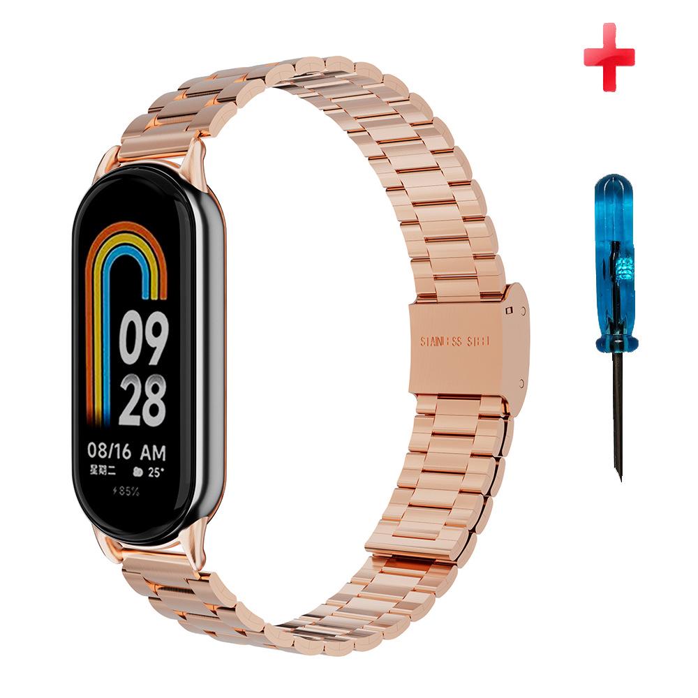 Stainless Steel Strap for Xiaomi Band 8/9/10 NFC - Metal Bamboo Three-Bead Buckle