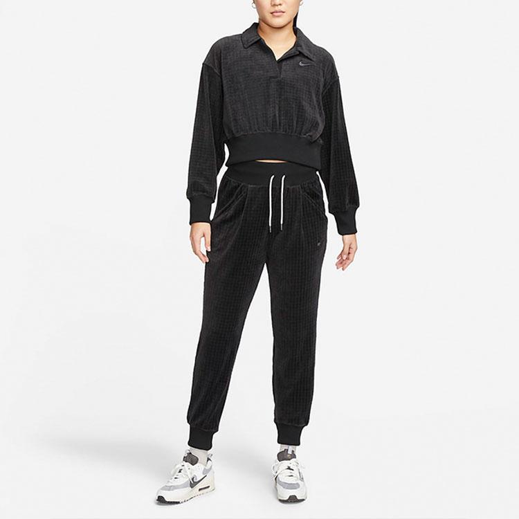 Nike Спортивная одежда Укороченный пуловер с логотипом Женские топы Черный DV7815-010