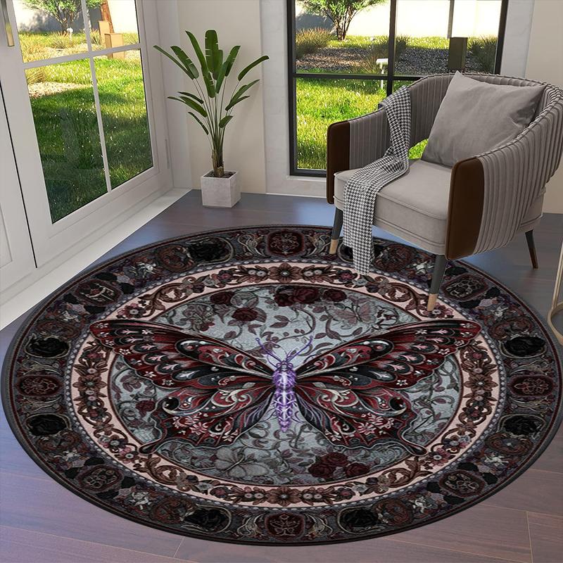 Butterfly Gothic Splendor Round Area Rug,Carpet Rug for Living Room Bedroom Sofa Playroom Decor,Non-slip Floor Mat83