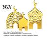 Gold Acrylic Table Art 3PCS Ramadan Golden Castle Ornament, Hollow Mosque Design, Thick Wood And Layered Display Desktop Accents, Religious Crafts for