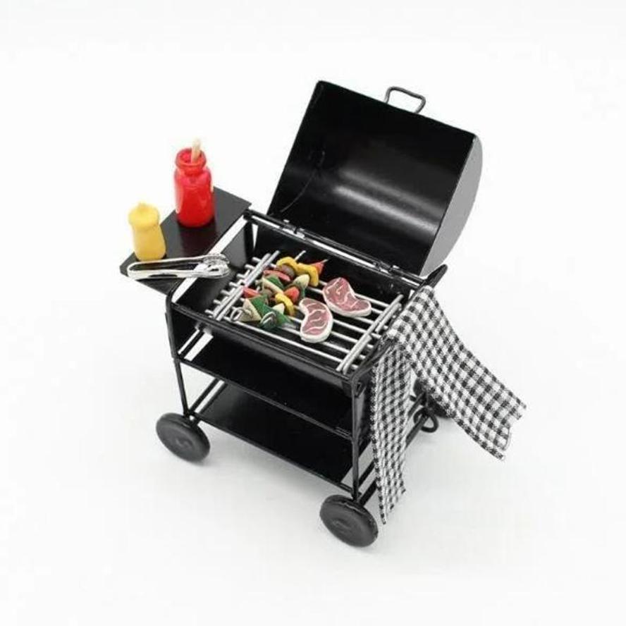 1Set Of Mini Cute BBQ Food Grill Miniature Ornaments For 1/12 Scale Dollhouse Gadgets Kitchen Food Furniture BBQ Shop Decoration