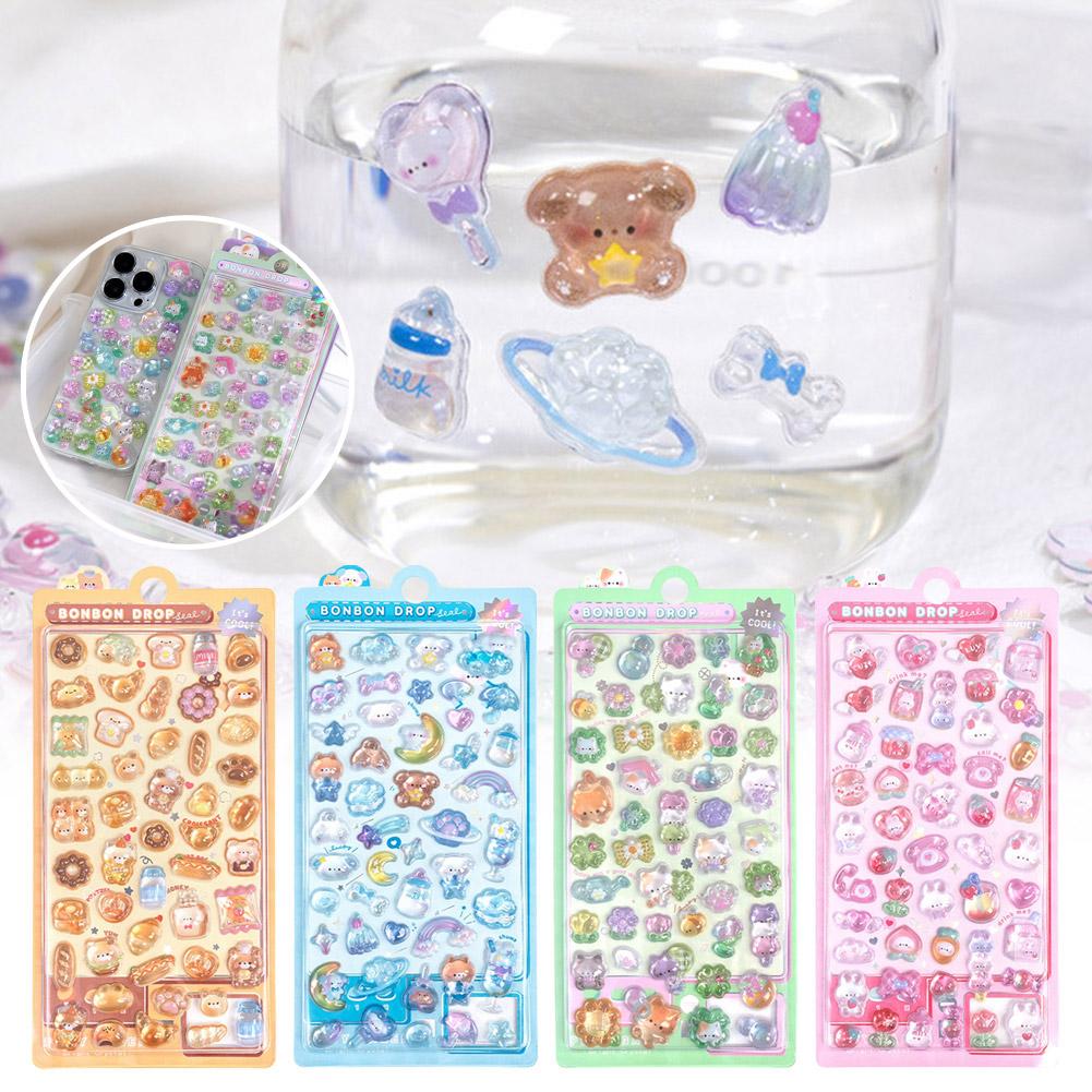 3D Relief Jelly Stickers Cartoon Animal Sticker Candy Ghost Rabbit Aesthetic Stickers DIY Phone Case Diary Stationery Sticker