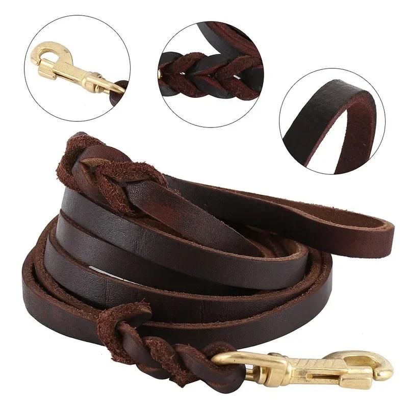 2/3M Genuine Leather Dog Leash Soft Strong Heavy Duty Shepherd Dog Walking Training Leads For Medium Large Dog Brown