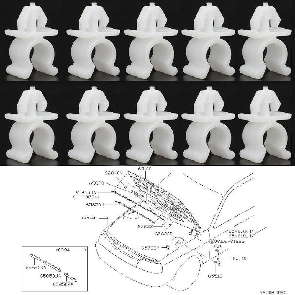 10x держатель стержня капота зажим для Nissan Pathfinder Navara Skyline X-Trail T30 автомобильные заклепки белый фиксатор детали салона автомобиля