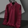 Мужской свитер Осень Зима Подделка из двух частей Воротник Клетка Приталенный Толстый Плюшевый Теплый Вязаный Мягкий С длинным рукавом Пуловер Формальный Деловой стиль Мужской топ для среднего возраста