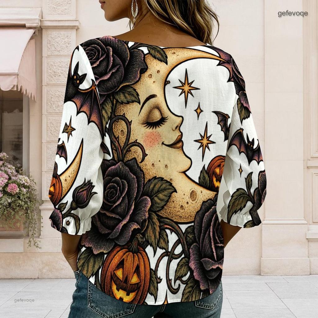 Womens Plus Size Square Neck Long Sleeve Front Button Soft Loose Comfortable Elegant Ladies Shirt