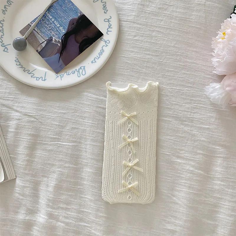 Сетчатые чулки Lolita Kawaii кружевные носки с оборками ажурные гольфы милые бантики JK Sweet Girls длинные носки женские чулки