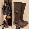 Мода 2025Новые осенне-зимние женские длинные сапоги Сетчатая вставка Боковая молния Модные сапоги до колена Женские современные сапоги