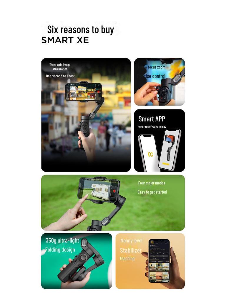 Aokawa Smart XE Mobile Stabilizer: Compatible with Apple, Huawei, Xiaomi - 3-Axis Anti-Shake Handheld Gimbal.