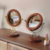 Деревянное зеркало для макияжа в стиле ретро, вращающийся дизайн, декоративное зеркало, вертикальное настольное зеркало