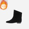 Мода Новая Мода Черные Ленивые Плиссированные Ботильоны из Коровьей Замши Осень Зима Круглый Носок Низкий Каблук Короткий Плюш Теплые Женские Ботинки Размер 34-43