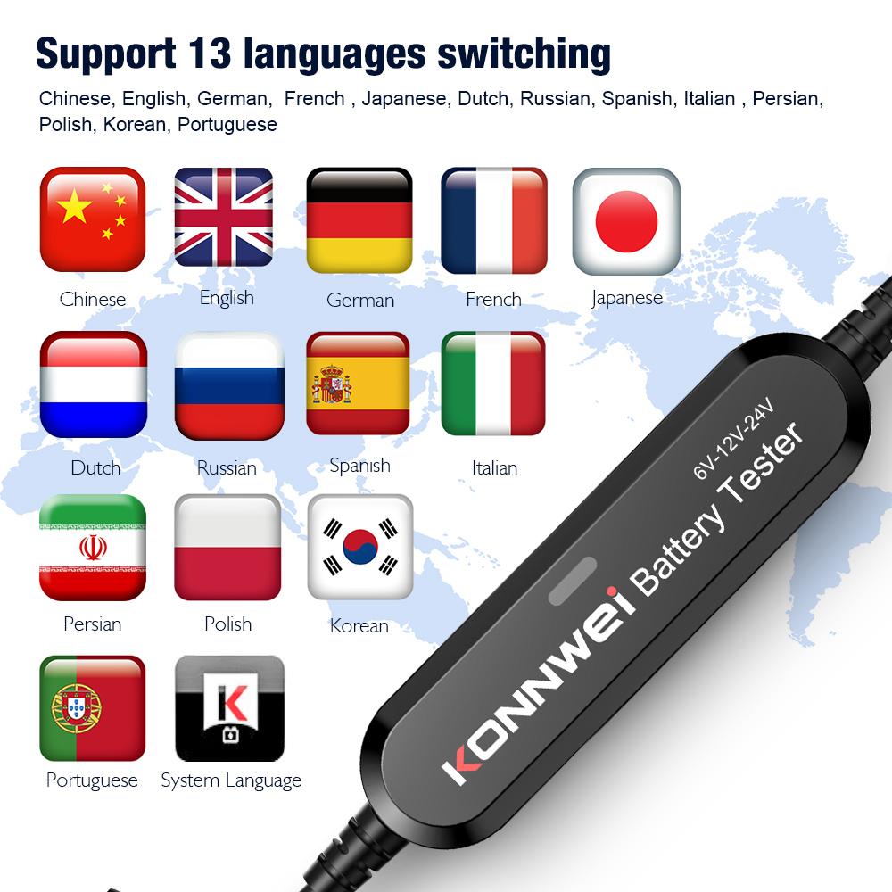 KONNWEI BK200 Bluetooth 5,0 автомобильный мотоцикл грузовик тестер батареи 6 В 12 В 24 В анализатор батареи 2000 CCA зарядный инструмент для проверки проворачивания