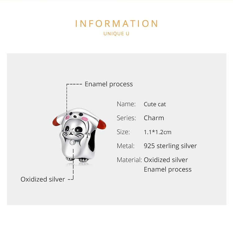 WOSTU Бусины из стерлингового серебра 925 пробы с изображением животных, подвеска в виде милого кота, подходит для оригинального браслета, ожерелья, ювелирные изделия своими руками