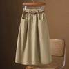 Skirt Women's A-line Skirt Elastic High Waist All-match Three-button Casual Fashion Mid-length Large Skirt