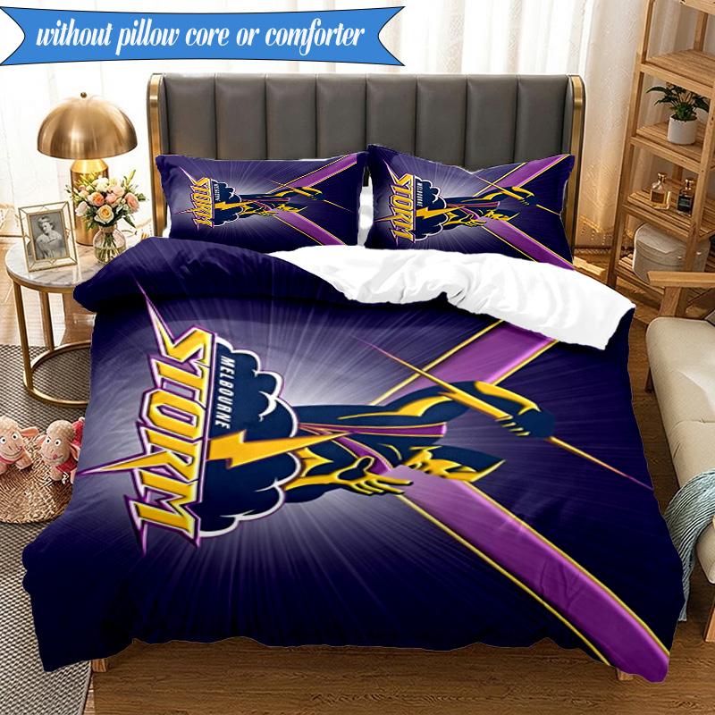 3PCS Melbourne Storm Team Bedding Set 2D Printing (Includes 1 Duvet Cover + 2 Pillowcases Coreless), Bedroom decor,Fan gift