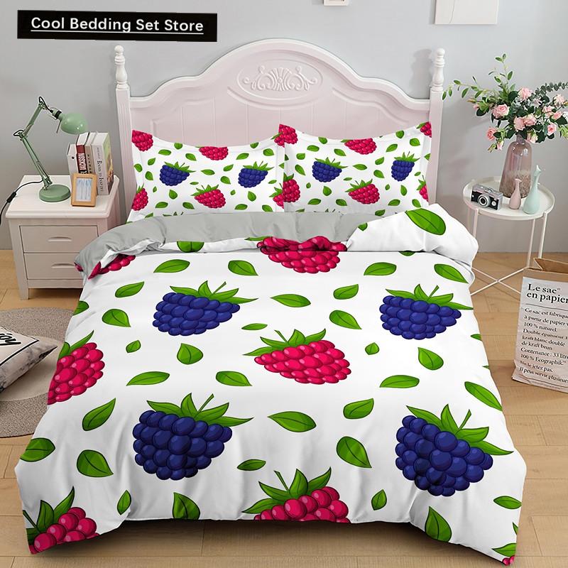Пододеяльник с фруктовым малиновым принтом King Queen Double Size 3D Grapefruit Blueberry Мягкий комплект постельного белья 2/3 шт. Полиэстеровый пододеяльник