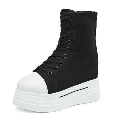 Мода 14СМ Новые Джинсовые Холщовые Женские Осенние Весенние Скрытые Высокие Синтетические Ботильоны До Щиколотки на Плоской Платформе на Танкетке Модная Обувь