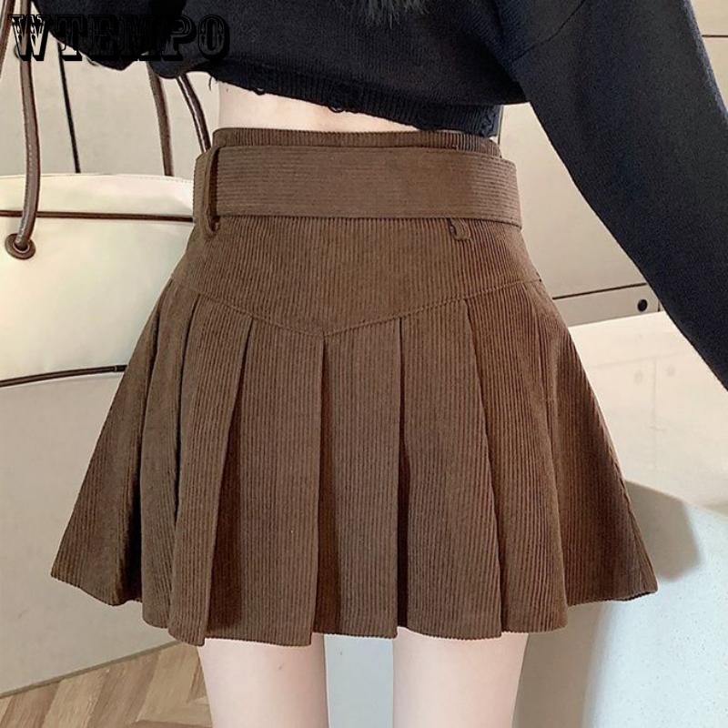 Женская дизайнерская ниша с поясом, плиссированная полуюбка трапециевидной формы, модная узкая однотонная короткая юбка с высокой талией Pure Desire Wind