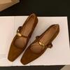 Fashion Block Heel Square Toe French Mary Jane Single Shoes Women's 2025 Spring and Autumn New Vintage Suede French Heels