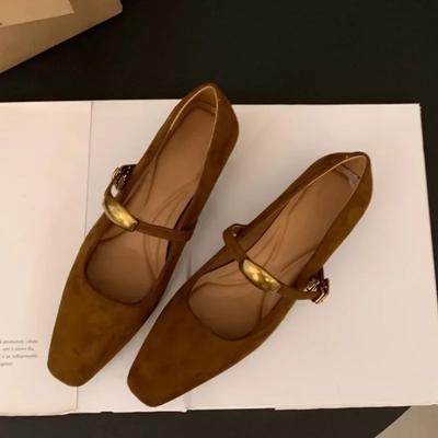 Модные туфли на блочном каблуке с квадратным носком в стиле французской Мэри Джейн, женские, весна-осень 2025, новые, винтажная замша, французский каблук