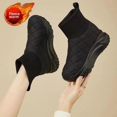 Модные Простые Однотонные Водонепроницаемые Зимние Ботинки Женские Для Дома и Улицы Зимние Домашние Теплые Хлопковые Ботинки 2024 Плоский Каблук Женские Ботинки
