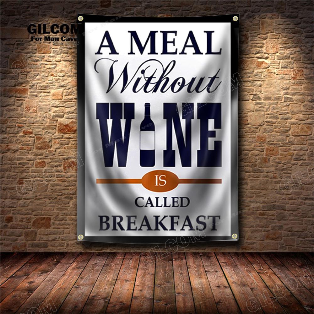 Wine Banner Flag Glass Beer For Happy Hour Drink Poster Art AD Vintage Sign Party Car Man Cave Garage Pub Club Bar Wall Hanging