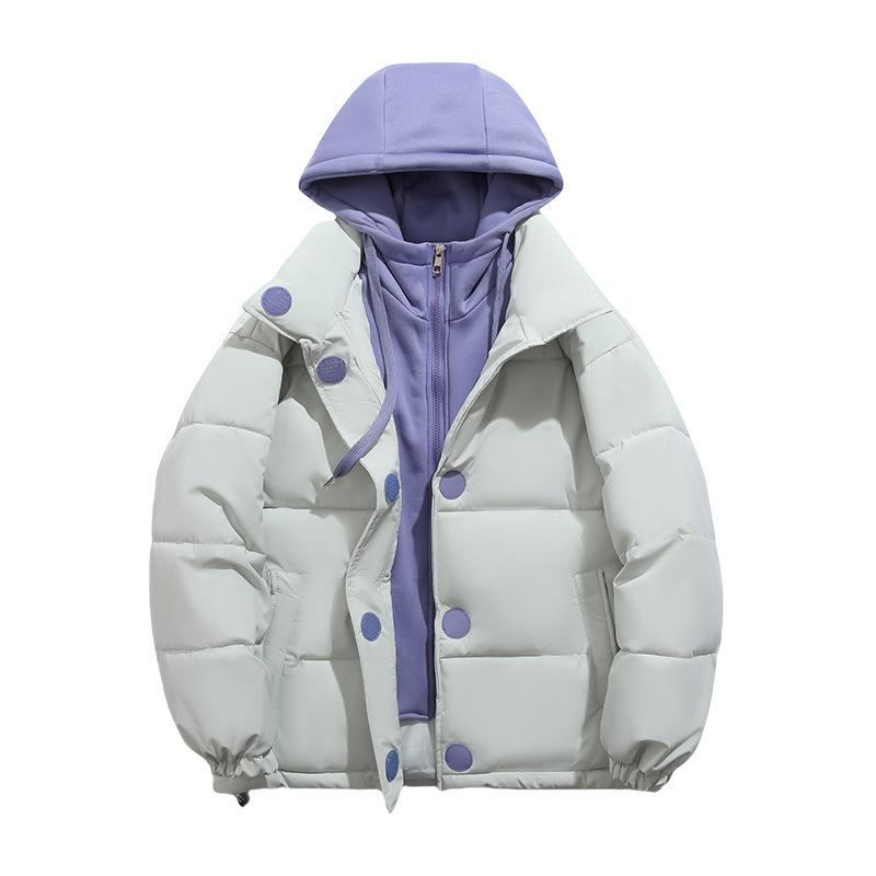 Fake two-piece down cotton-padded jacket, new women's thickened short winter ins loose cotton-padded jacket, cotton-padded jacket.