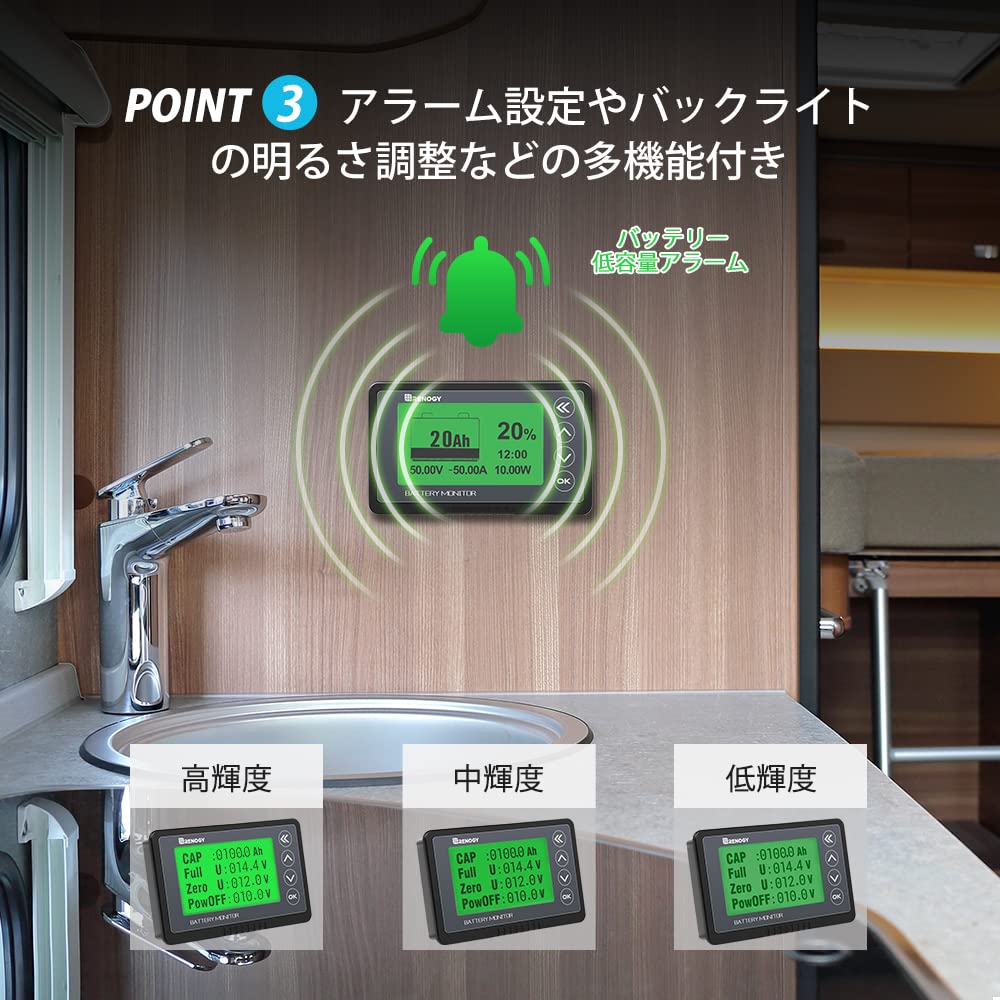 Renogy Monitor Voltmeter Ammeter Black &