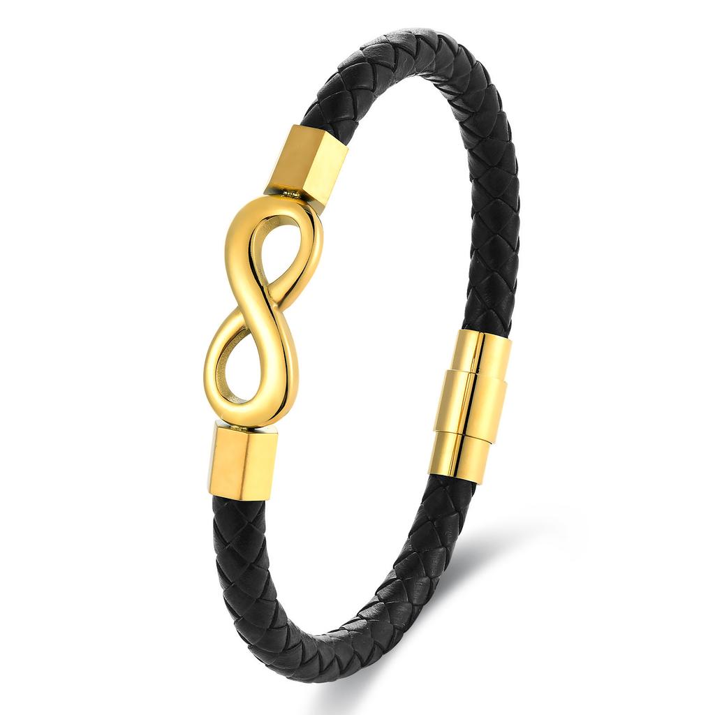 Braided Leather Bracelet Stainless Steel Infinity Symbol Charm Wristband Hip Hop Fashion Jewelry Gift for Men