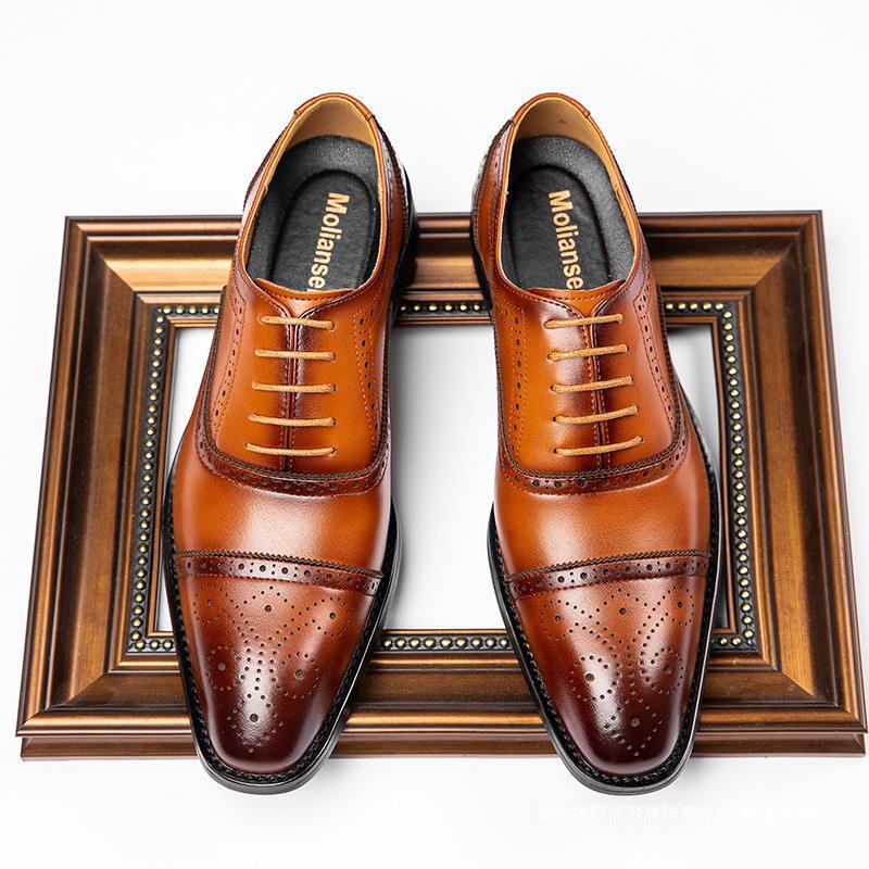 Новые осенние мужские кожаные деловые оксфорды броги — модные, дышащие, готовые к свадьбе.