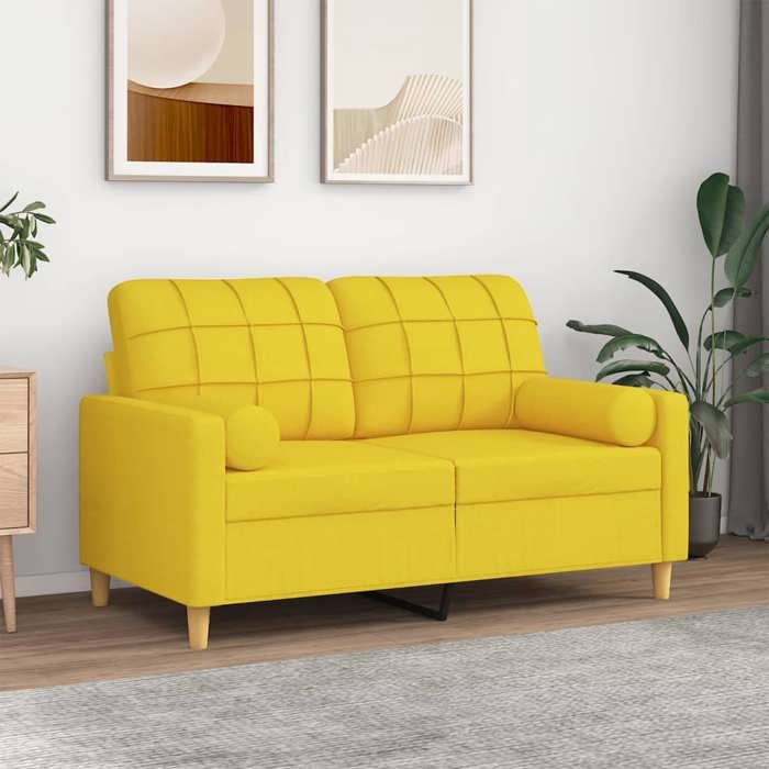 Canapé 2 places - Maison Exclusive - Tissu polyester - Cadre métal robuste - Jaune clair