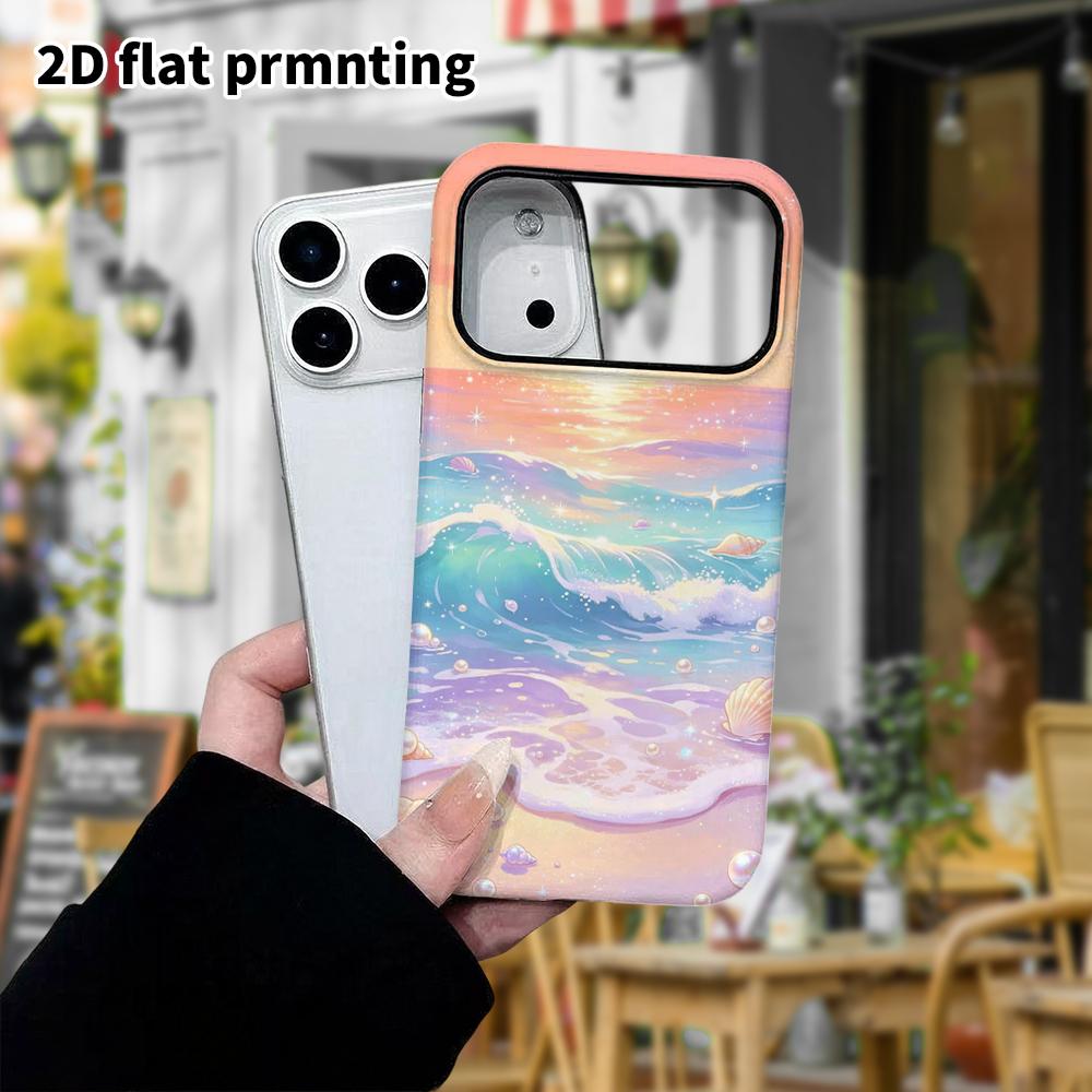 Phone Case: 2D flat design suitable for iPhone 18, 17, 16, 15, 14, 13 Pro film protective case, couple style, seaside sunset, Christmas and Halloween