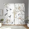 2-Piece Floral And Bird Print Curtains, Polyester Fabric, Machine Washable, Suitable For Living Room, Bedroom