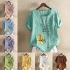 Women's Fashion Giraffe Prined Round Neck Short Sleeve T-shirt Casual Cotton Linen Graphic Shirt Leisure Loose Summer Blouse Tops
