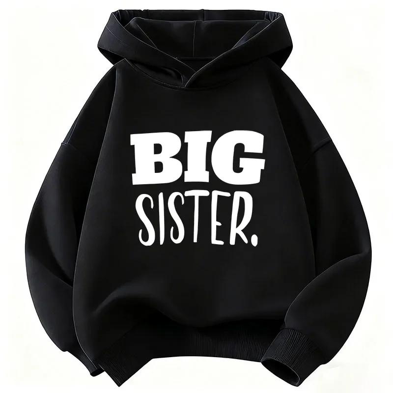 Sweat à capuche imprimé avec des lettres « Funny Big Sister » pour enfants, sweat-shirt pour garçons et filles