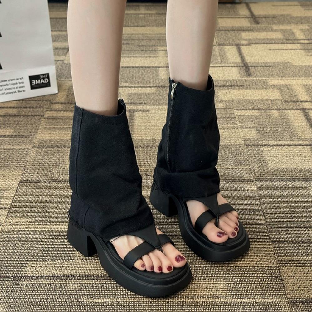 Женские ботинки с открытым носком 2024 года, весна-осень, новые модные уличные короткие ботинки с узором «елочка», женские сандалии в корейском стиле