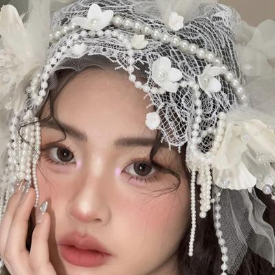 Французское кружево, цветочное, с бисером, свадебная шляпка-вуаль для фотосессий и свадеб